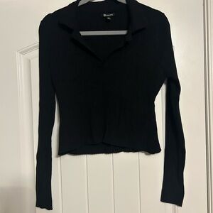 Versona Black Ribbed Long Sleeve Polo Sweater